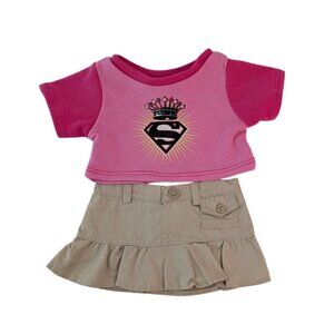 Build-A-Bear Clothes Superman DC Comics Pink Shirt & Khaki Skirt Ruffles Outfit